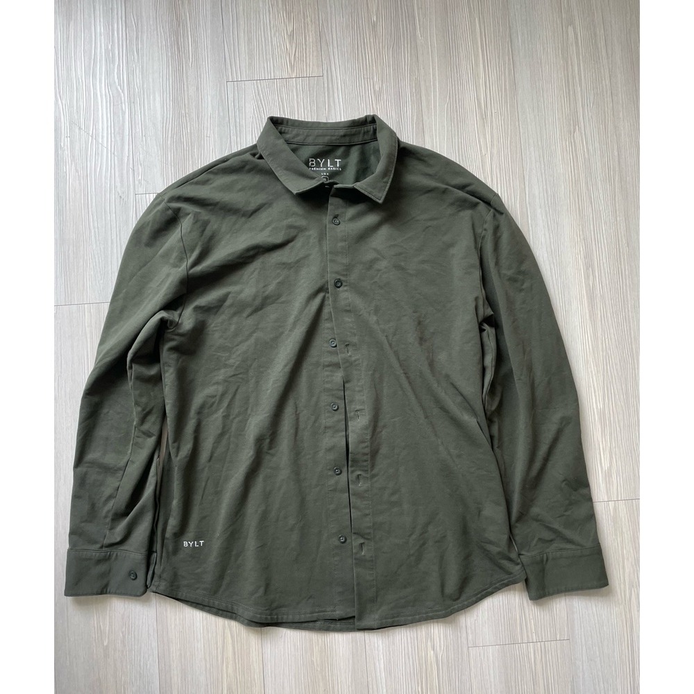 BYLT Premium Basics Men's Olive Green Long Sleeve Button-Down Shirt Size XL